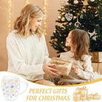JarThenaAMCS Christmas Double Wall Glass Coffee Mugs 12Oz Gold Silver Snowflake Insulated Glasses Clear Espresso Cups with Handle for Winter Xmas Holiday Supplies, Set of 2 - Image 4