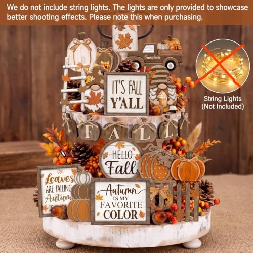 Shellwei 20 Pcs Thanksgiving Tiered Tray Decor Set, Fall Wooden Table Sign - Image 5