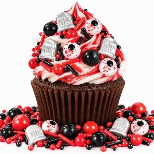 Halloween Edible Sprinkles,Silver Tombstone Bloody Eyeball Mix Red Black by Sugarzy