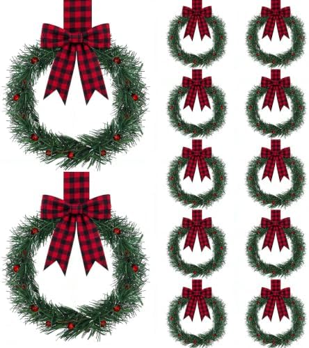 Retrowavy 12 Pcs Christmas Kitchen Cabinet Wreaths with Ribbon Small Wreath by Retrowavy
