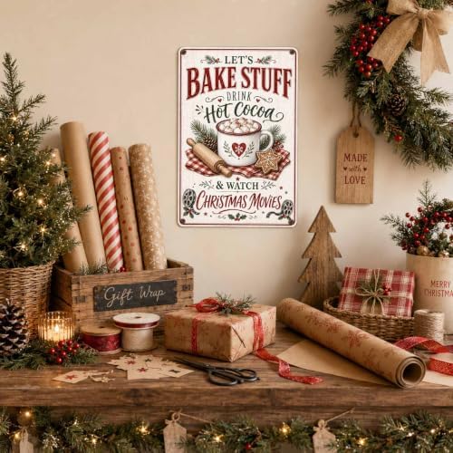 Christmas Baking Sign, Hot Cocoa Kitchen Decor, Vintage Wall Art - Image 5