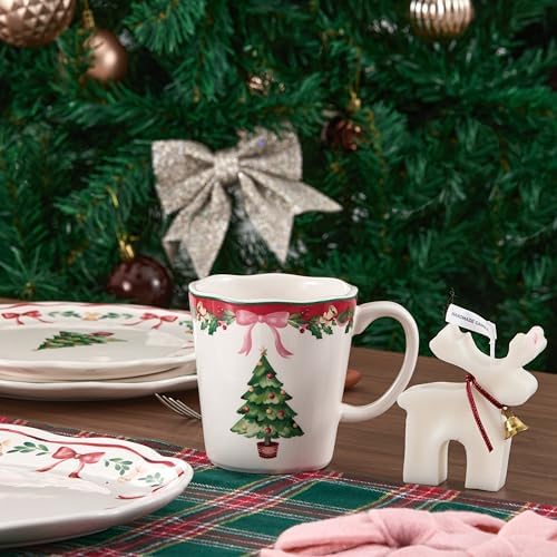 Bico Ribbon Christmas Scalloped Ceramic Mug Set of 4, Christmas Coffee Mugs, 15oz Holiday Cups for Tea, Cocoa, or Hot Drinks, Microwave & Dishwasher Safe - Image 6