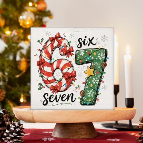 Funny 67 Meme Christmas Decor, Six Seven Christmas Wood Signs - Image 3