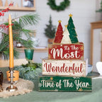 Moucuny 4 Pcs Christmas Tree Table Decorations Xmas Wooden Blocks Signs - Image 5