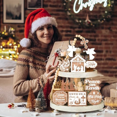 Funnymoom 17 Pcs Christmas Christian Tiered Tray Decor Set Jesus Tray Decor - Image 4