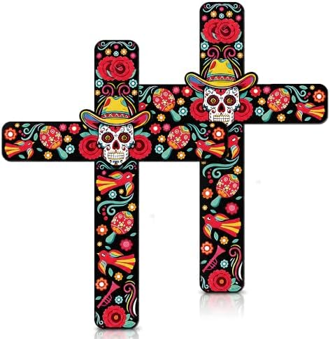 Day of The Dead Decorations - 2PCS Dia de Los Muertos Cross Wall Decor by OHOME