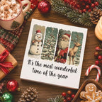 Vintage Christmas Decor, Christmas Decorations Indoor, Santa Claus Snowman Xmas Tree Reindeer Sign Gift for Women Friends, Rustic Wooden Box Sign for Home Office Bedroom Desk Decor 5x5 Inches - Image 4