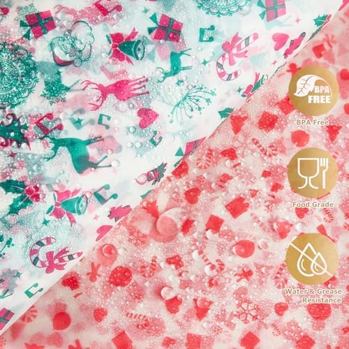 Zezzxu 100 Sheets Christmas Wax Paper Xmas Food Parchment Paper Grease Proof Dry Paper Liners Wrapping Tissue for Food Basket (Xmas Elk) - Image 3