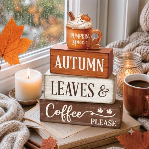4 Pcs Fall Tiered Tray Decor, Wooden Fall Decorations for Home - Image 6