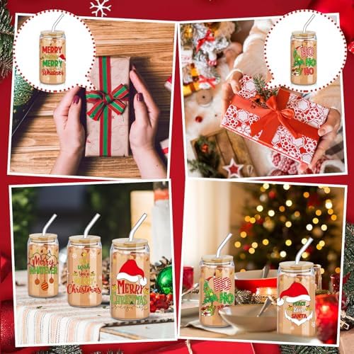 SiliFine 6 Pcs Christmas Glass Cups with Lid and Glass Straw, 16 oz - Image 6