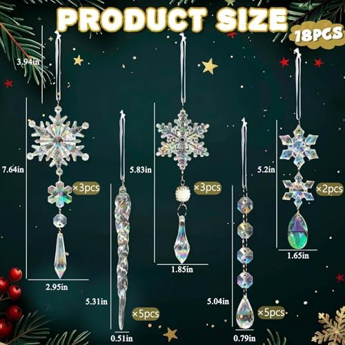 Crystal Christmas Tree Ornaments, 18pcs Iridescent Acrylic Snowflake Icicle - Image 3
