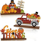 3 Pcs Fall Centerpieces for Tables, Wooden Autumn Fall Decorations for Home by Golibra