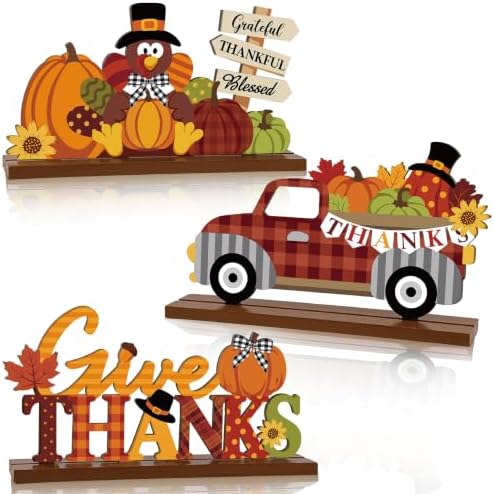 3 Pcs Fall Centerpieces for Tables, Wooden Autumn Fall Decorations for Home by Golibra