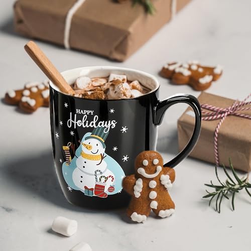 Hiceeden 6 Pcs Large Christmas Coffee Mugs, 17 Oz Ceramic Cute Santa Mugs, Holiday Novelty Mug Set Gift with Snowman Christmas Tree Pattern for Beverage, Milk, Black - Image 4