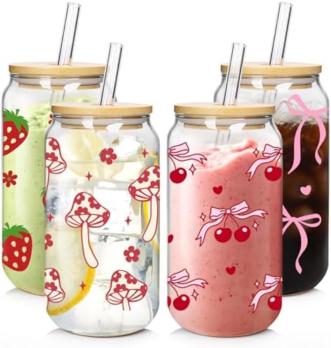 Coquette Cute Glass Cup 4Pack 18oz Drinking Smoothie Tumbler by MasonLife