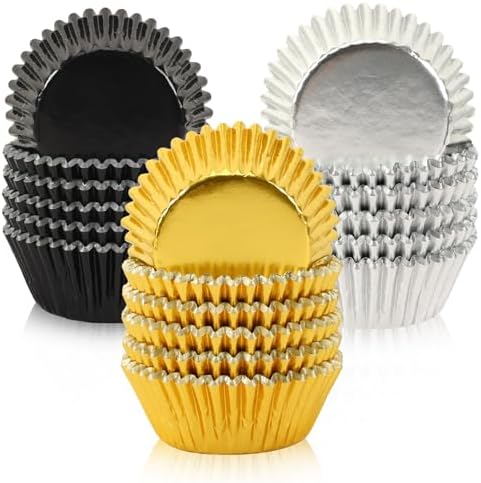 SANNIX 450Pcs Graduation Foil Cupcake Liners Black Gold Silver Cupcake Wrappers Foil Metallic Muffin Liners Baking Cups for Graduation Birthday New Year Party Decorations Supplies by SANNIX