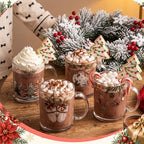 Tioncy 4 Pcs Christmas Glass Coffee Mugs 12 oz Clear Holiday Cups - Image 4