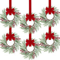 Sggvecsy 6 Pcs Christmas Mini Cabinet Wreaths Norfolk Pine Wreath with Ribbon Bows Red Berry Artificial Small Kitchen Wreath for Window Front Door Farmhouse Wall Pillars Xmas Decorations by Sggvecsy