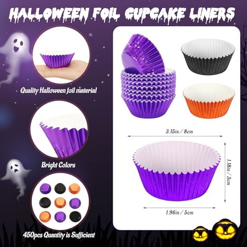 SANNIX 450Pcs Halloween Foil Cupcake Liners Muffin Liners Baking Cups - Image 2