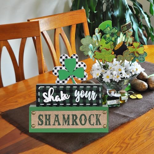St Patricks Day Decorations, MEETYAMOR 3-Layered Shamrock Wood Block St Patricks Day Decor, Shamrock Ornaments Shake Your SHAMROCK Sign Saint Patricks Day Decorations for the Home, Table, Mantel - Image 6