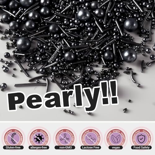 Black Sprinkles, Black Pearl Sprinkles for Cake Decorating, Cupcakes, 180g - Image 4
