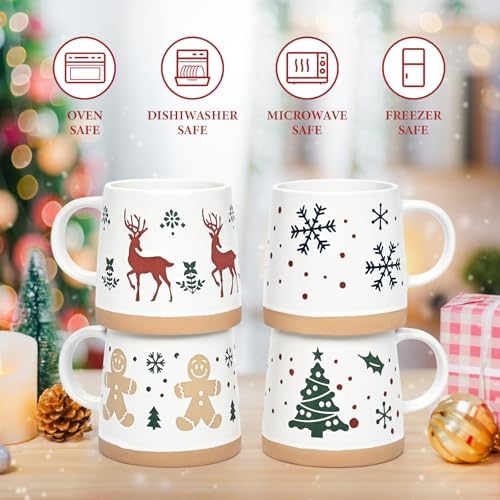 Maustic Christmas Mugs Set of 4, Holiday Coffee Mugs with Festive Christmas Themed Design, Hot Chocolate Hot Cocoa Cups, Family Gifts, 14 Oz - Image 6