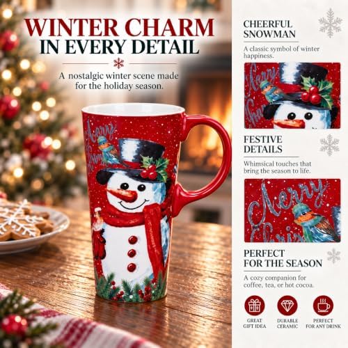 Topadorn Christmas Ceramic Travel Mug with Lid , 17 oz Snowman Coffee Cup - Image 5