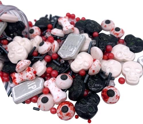 Sentovac Halloween Sprinkle Tombstone Skull Bloody Eyes Bones Red Peals Sprinkles Mix Edible for Cake Decorating Sugar Candy Cookie Cupcake Topper Baking Decorations Halloween Christmas Supplies - Image 3