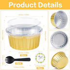 30Pcs Mini Cake Pans with Lids Aluminum Foil, ZOXILEN 5oz Disposable Mini Loaf pans with Lids Spoons, Round Small Baking Cups Pie Tins Cheesecake Containers for Party Gold - Image 2