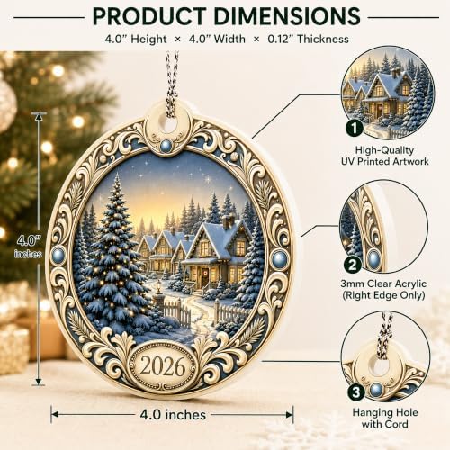 Christmas Ornament 2026, Winter Village Christmas Tree Ornament, Snowy Cabin Holiday Keepsake, Acrylic Christmas Tree Decoration, Winter Wonderland Gift for Family, Friends, Secret Santa - Image 5