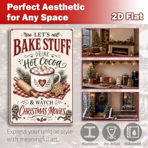 Christmas Baking Sign, Hot Cocoa Kitchen Decor, Vintage Wall Art - Image 2