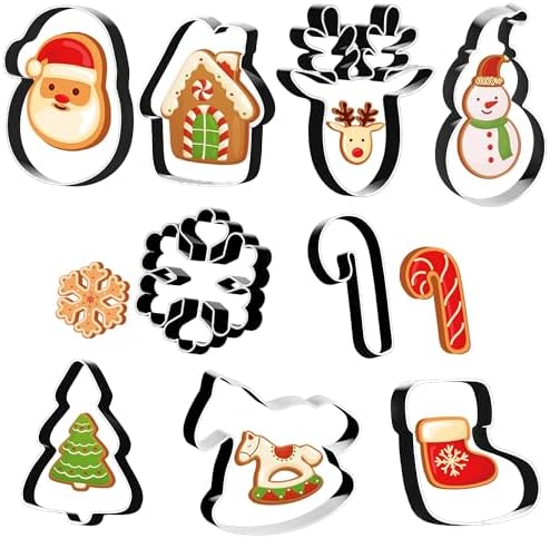 Christmas Cookie Cutters - 9 PCS Christmas Party Favors Decorations Kit Shaped in Santa Snowman Cane Candy |Stainless Steel Navidad Stroking Stuffers Food Gingerbread Baking Press Supplies for Kitchen by OHOME