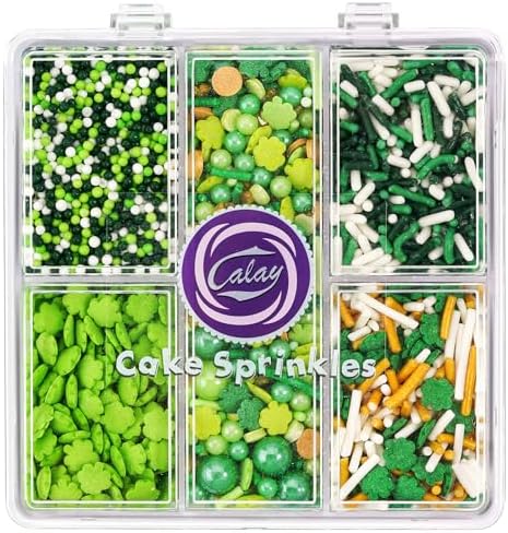 Green Sprinkles for Cake Decorating, ST Patricks Day Spring Sprinkles Mix with Shamrock Clover Jimmies Nonpareils for Ice Cream Cupcakes Baking Cookies Cake Topping by Kercky