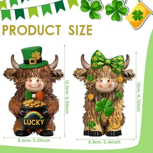 2 Pack Resin St. Patrick's Day Highland Cow Decor Gifts - Image 3