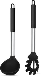 TeamFar Silicone Pasta Fork and Ladle Spoon Set, Serving Soup, Healthy & by TeamFar