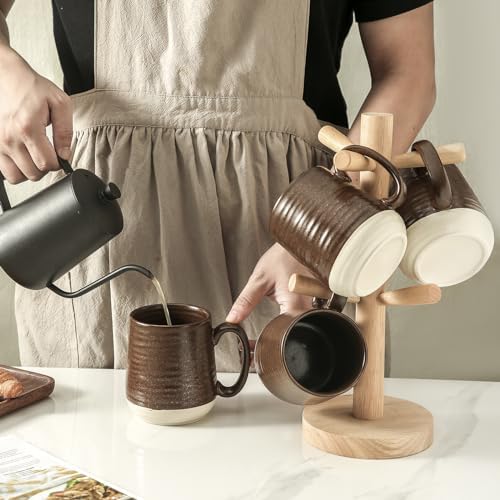 HASENSE Porcelain Coffee Mugs Set of 4-15 Ounce Large Ceramic Coffee Cups Set with Handle for Latte, Tea, Cocoa and Hot Chocolate, Brown Coffee Mugs for Men and Women, Microwave Safe - Image 6