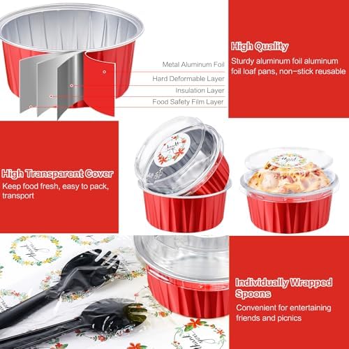 Red Mini Cake Pans with Lids, 5oz Round Mini Loaf Pan ZOXILEN, 30Pack - Image 3