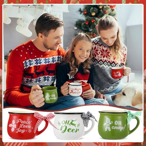 Potchen 6 Pcs 5 oz Christmas Coffee Mugs with Ribbons,Cute - Image 6