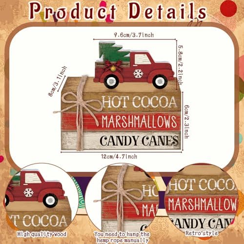 4 Pcs Christmas Tiered Tray Decor Red Truck Wooden Book Signs - Image 4