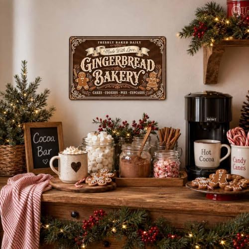 Gingerbread Bakery Sign, Christmas Kitchen Decor, Vintage Wall Art - Image 4