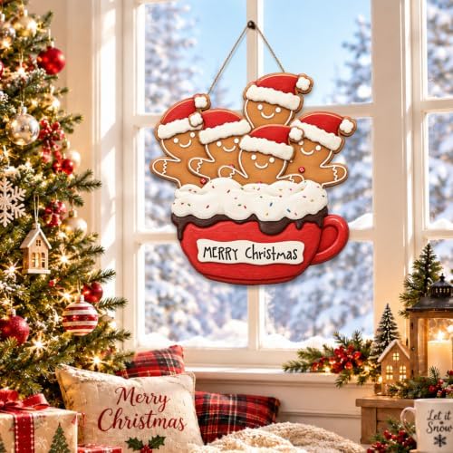 Gingerbread Christmas Decorations Merry Christmas Hanging Wooden Sign - Image 6