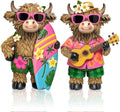 2 Pcs Highland Cow Figurines, Summer Beach Hawaii Decor by Burbell