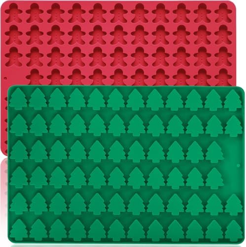 Christmas Mini Candy Molds with Xmas Tree and Gingerbread Man Shaped, 152 Cavity Non-Stick Food Grade DIY Handmade Set for Gummy Jelly Dog Treat Wax Melt Gifts Baking Supplies by HKNMTT