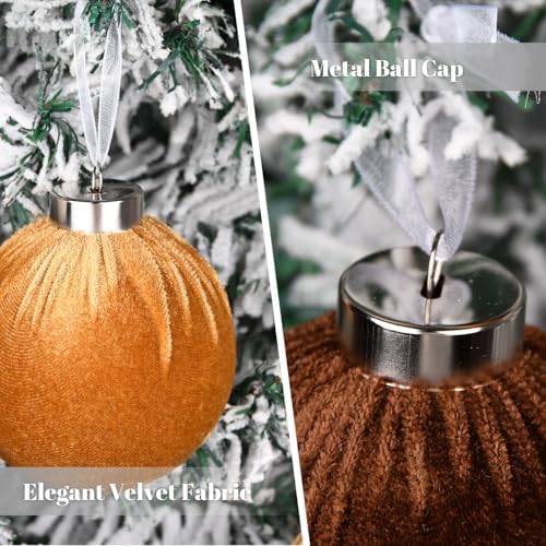 Gold Velvet Christmas Tree Ornaments - 15pcs Shatterproof Christmas Balls for Xmas Trees Decorations - Multicolor Brown Gold Neutral Beige, 80mm 3.15inch - Image 4