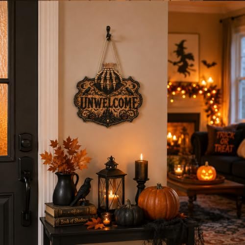 Halloween Decorations - 2D Printed Flat Gothic Unwelcome Wooden Sign - Image 5