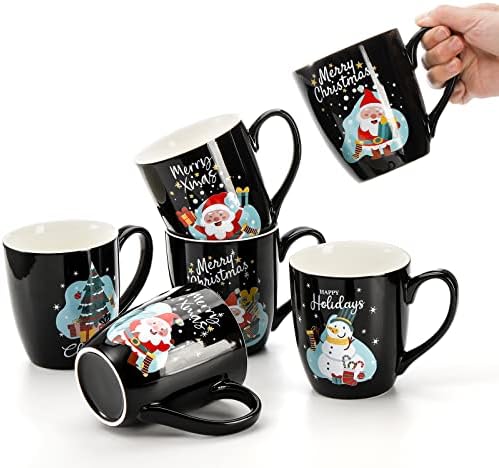 Hiceeden 6 Pcs Large Christmas Coffee Mugs, 17 Oz Ceramic Cute Santa Mugs, Holiday Novelty Mug Set Gift with Snowman Christmas Tree Pattern for Beverage, Milk, Black - Image 3