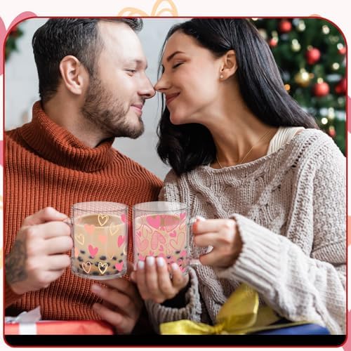 Tioncy 4 Pcs Valentines Heart Coffee Mugs 12 oz Heart Glass Cups with Handle Valentine's Day Pink Coffee Cup Sweet Love Gifts Drinking Mugs for Romantic Holiday Party - Image 6