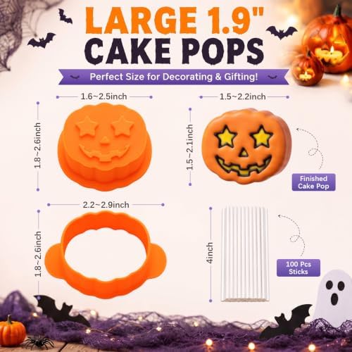 10 Pcs Halloween Cake Pop Molds Set with 100 Sticks - Image 4