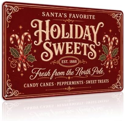 Holiday Sweets Sign, Christmas Candy Cane Decor, Vintage Wall Art by Unknown