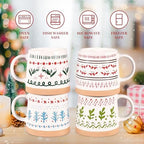 Maustic Christmas Mugs Set of 4, Christmas Coffee Mugs, Ceramic Holiday Mug for Hot Cocoa, Hot Chocolate, Coffee, Tea, Family Gifts, 14 Oz, Microwave & Dishwasher Safe - Image 5